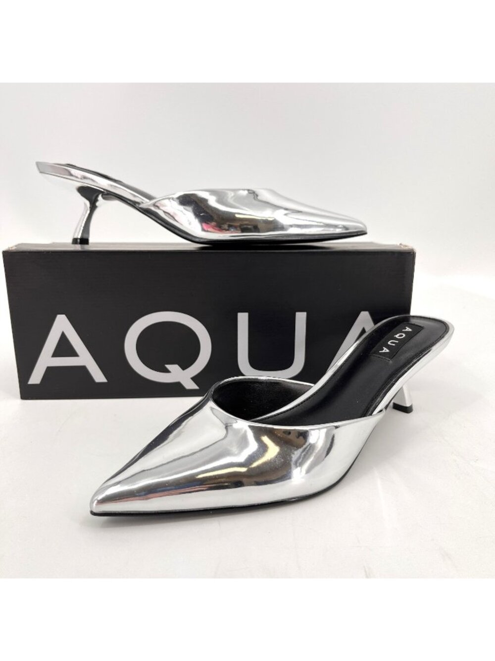 Aqua Women's Milee Pointed Toe Slip on High Heel Pumps Mettalic Size 8.5